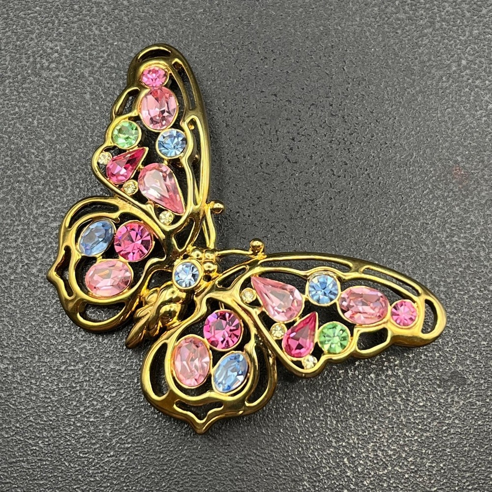 Nolan Miller Pastel Rhinestone Butterfly Brooch - Picture 2 of 14